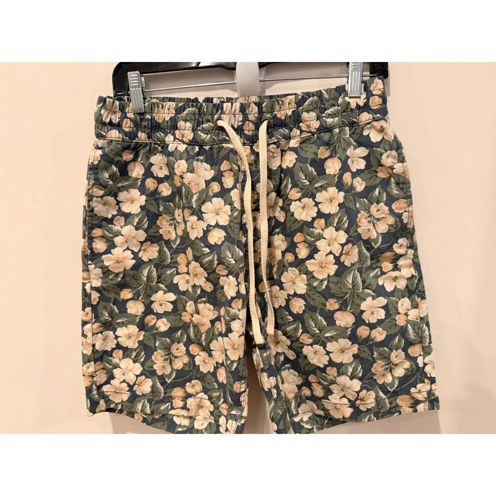 J Crew Mens Dock Shorts Small Navy Blue Floral Print Cotton Drawstring 6